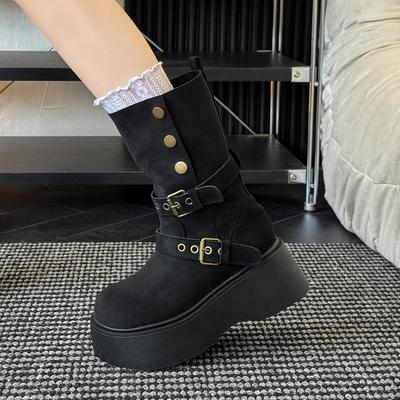 Bottes de mode britanniques rehaussantes à semelles épaisses pour femmes 2025 nouvel automne fines et confortables deux portés bottes Maillard à semelles épaisses pour femmes