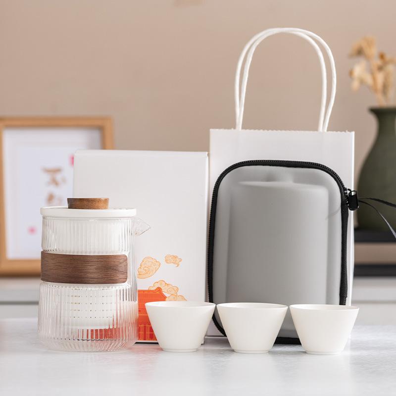 Yuanshan suet jade porcelain travel tea set outdoor set high-end celebration commemorative business souvenir gift box gift bag