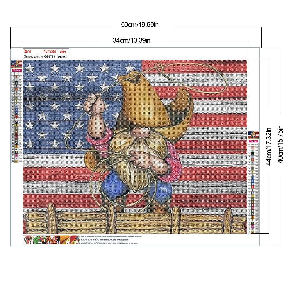 5D DIY Full Square Drill Diamond Painting Cowboy Gnome Kit Home Decor 50x40cm