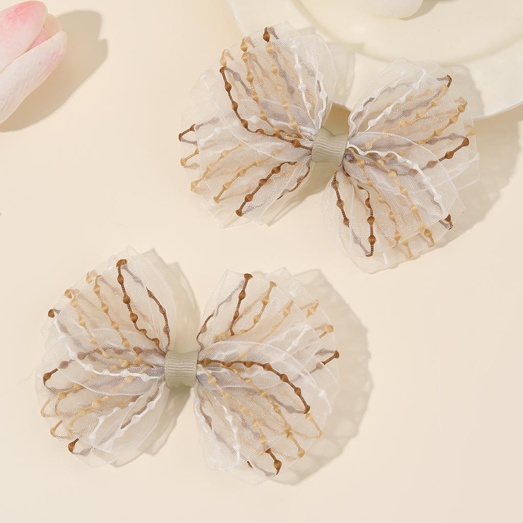 2Pcs Macaron Colors Bow Hair Clips Sweet Chiffon Mesh Hairpin Colorful Stripes Barrette For Girls Kids Headwear Hair Accessories