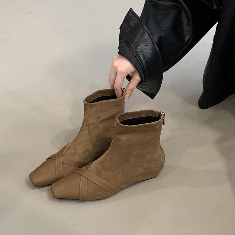 

Suding s autumn and winter new retro niche small short boots for women, Korean hot girls, thin square head thin boots, elastic boots for women 40 хаки