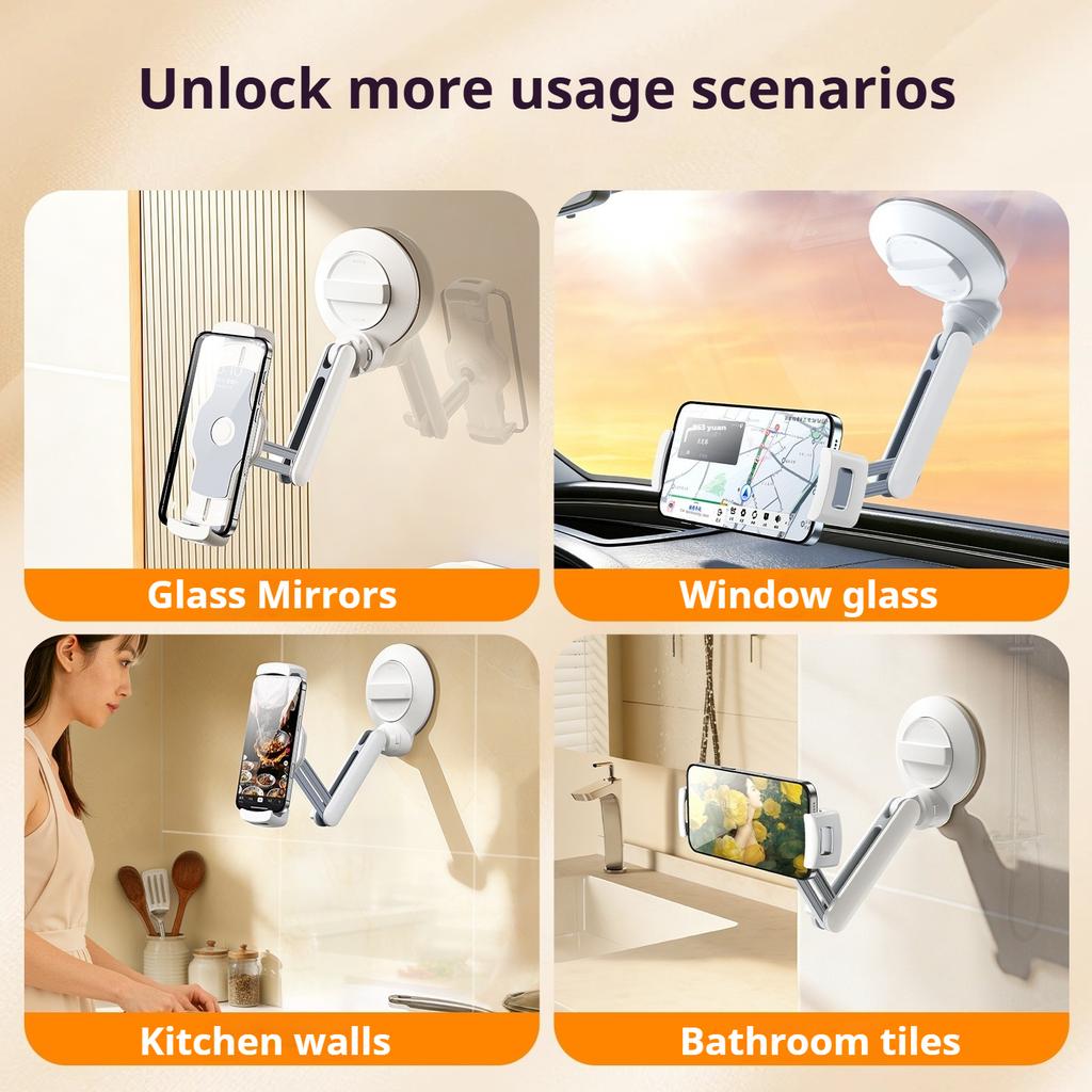 Oatsbasf Glass Mirror Suction Cup Tablet & Phone Holder Wall Mount Tablet Stand Anlge Adjustable Hands Free Telescopic Mount