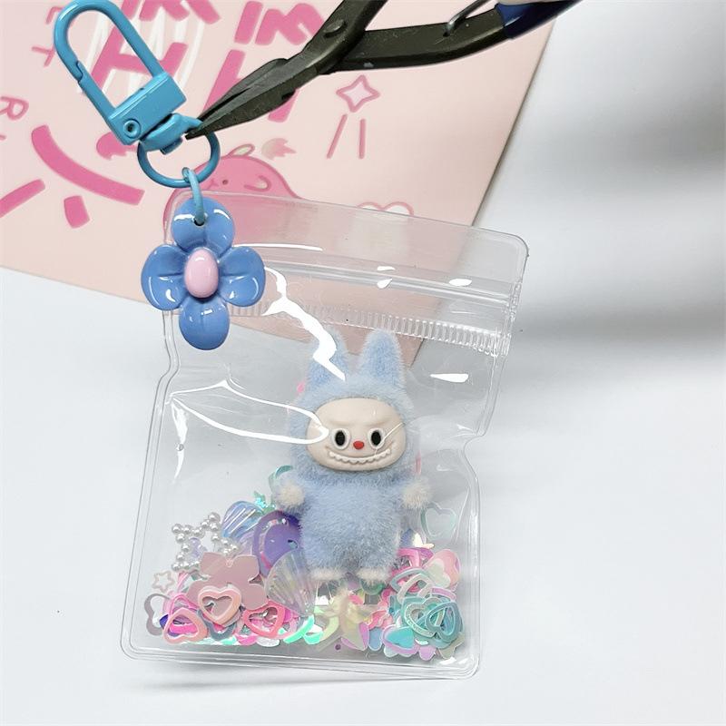 

Cute Plush Mini Doll Transparent Storage Bag Pendant Creative Design Cool Cartoon Keychain