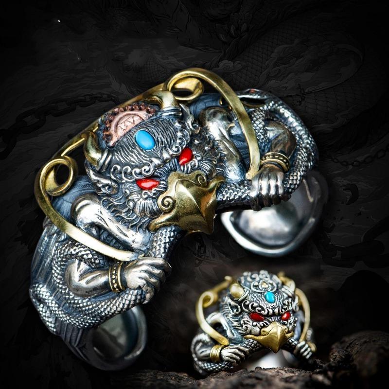 1PC Soul Level! Stunning and Invincible! Golden-winged Dapeng Bird Ring Handmade Thai Silver Opening Adjustable Ring Ring