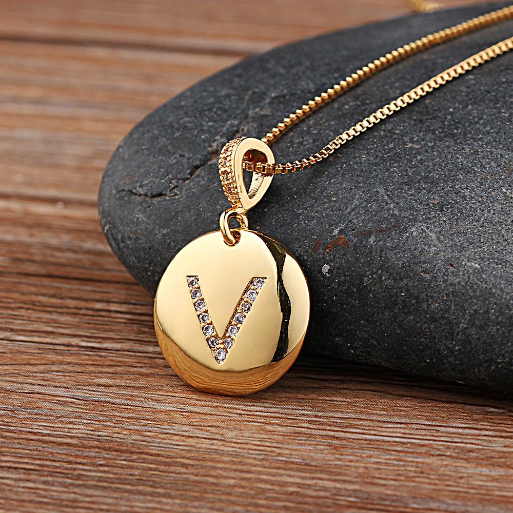 Nidin Top Quality Women Girls Initial Letter Necklace 26 A-Z Charm Neck Pendants Copper CZ Jewelry Personal Gifts Wholesale