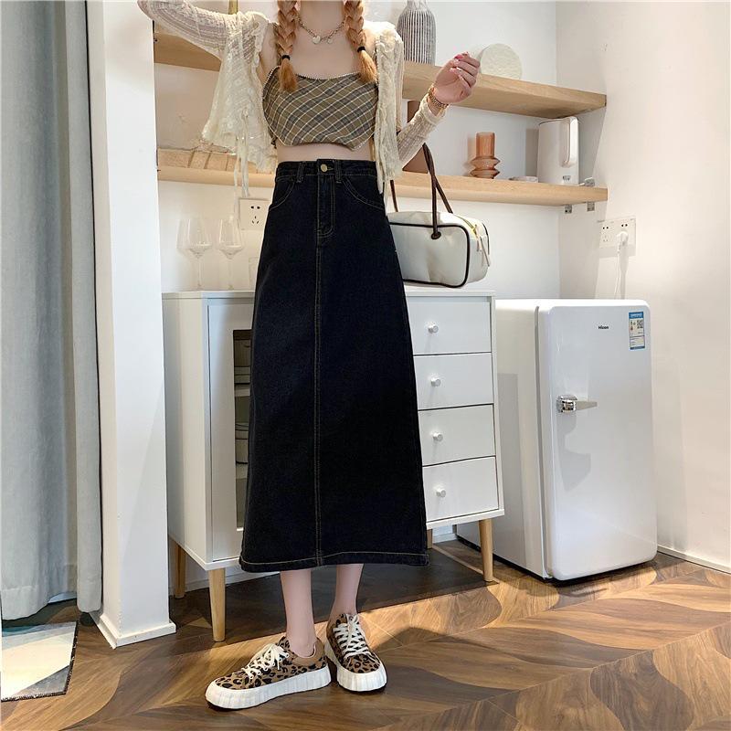 Spring/Summer 2023 High-Waist A-Line Denim Skirt for Women, Medium-Length, Plus Size, Slimming