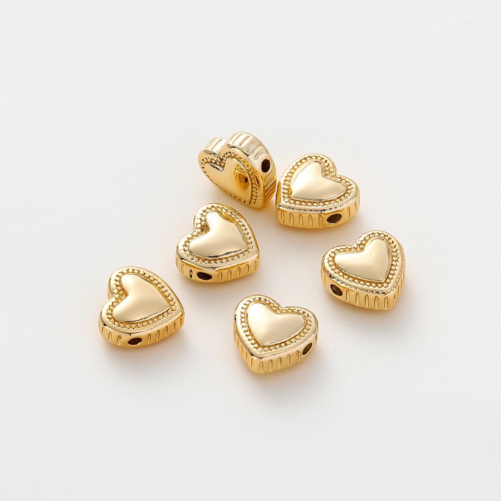 5pcs/lot 14K/18K Gold Plated Brass Love Heart Spacer Beads Handmade DIY Bracelet Jewelry Accessories Beaded Material Findings