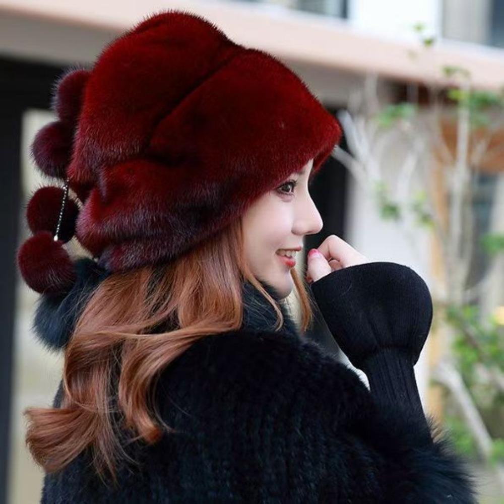 New Mink Hat Women's Winter Imitation Fur Fashion Earmuffs Hat Warm Middle-aged and Elderly Yurt Beret