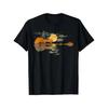 Men'S Heavyweight 220gsm T-Shirt with Guitar Lake Reflections Print - Black Music & Nature Graphic Tee, Round Neck Short Sleeve Casual Shirt for