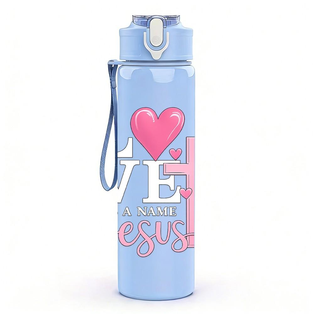 1PC I Love JESUS Cross Heart Print 750ml Color Plastic Sports Water Bottle Leakproof Flip Straw Lid Suitable for Sports Office Home Use