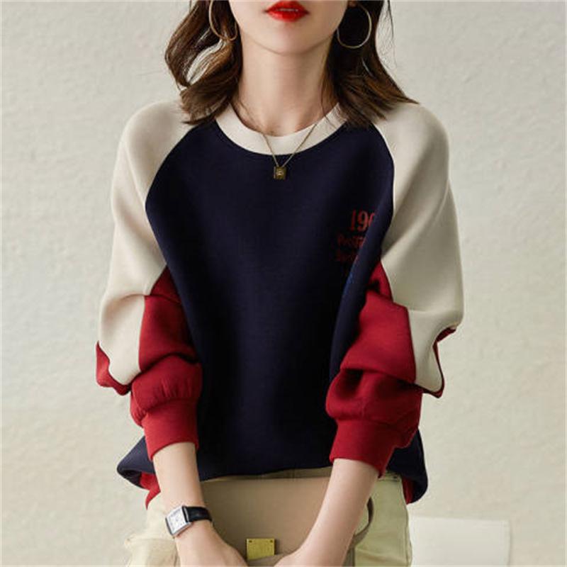 Women's Trendy 2023 Cotton Hoodie: Loose, Versatile, Patchwork, Color Block, Hoodless Top for Spring/Autumn
