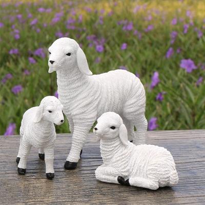 Resin Lamb Figurine Small Sheep Family Statue Rustic Farmhouse Animal Sculpture for Fairy Garden