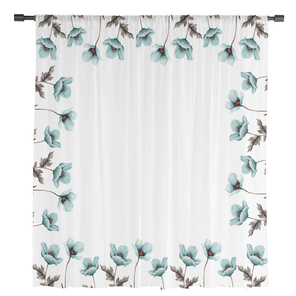 Blue Tulip Flowers Tulle Curtains For Living Room Sheer Curtain For Bedroom Window Blinds Voile Curtains