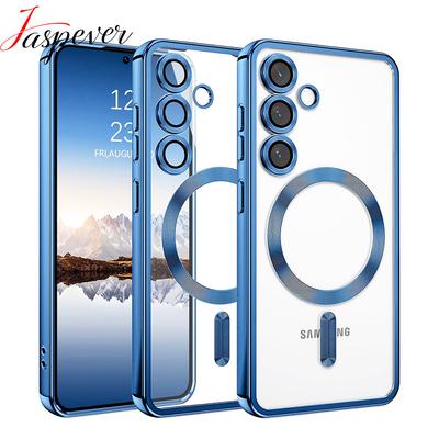 Custodia Magnetica di Lusso Per Magsafe Per Samsung Galaxy S25 Edge S24 S23 S21 FE Plus Ultra Placcatura Glitterata Copertura in Silicone Trasparente Morbido