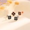 Black Love Clover Earrings Screw Earrings Women'S Small Delicate Epoxy Lucky Grass Earbone Nails
