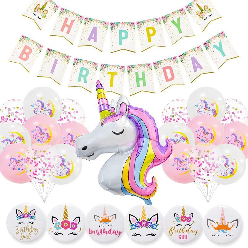 

Unicorn-themed Balloon Set for Children s Birthday Party Decoration Supplies Unicorn Badge Set