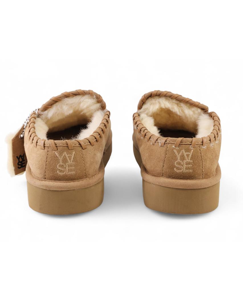 Yase Leather Swing Natural Wool Clogs Chestnut