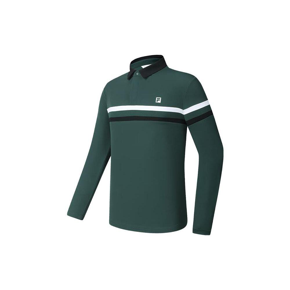 Fila Golf Series Color Block Knitted Long Sleeve Polo Shirt Men Tops Mountain-Wall-Green A11M415217F-KK