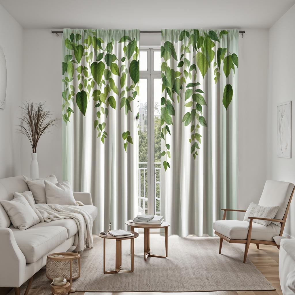 2 buc. Stil pastoral HD, proaspăt, salcie plângătoare, perdea decorativă, perdea verde imprimată digital, stil decorativ pentru casă