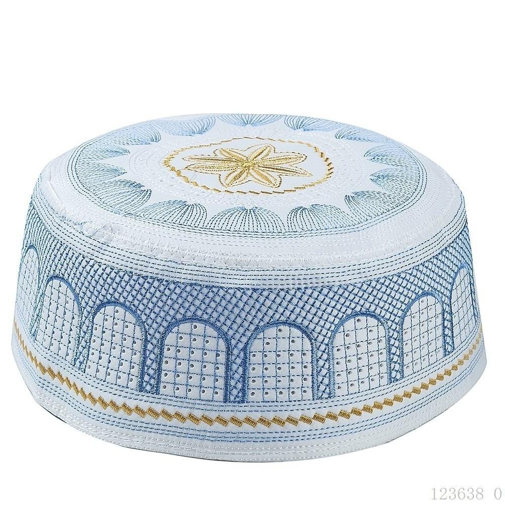 Polyester Muslim Hat Embroidery Design Islamic Cap Ethnic Prayer Hat Leisure Wear синий