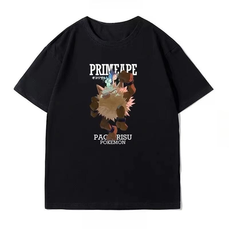 Summer New Pokémon Cartoon Creative Printing Washed TShirt Mens and Womens American Trend Loose Casual Short Sleeve Top