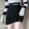 Plus Size Grey Wool Blend Pleated A-Line Skirt - Korean Style, High Waist, Age-Reducing, Hip-Hugging Short Skirt for Women, Autumn.