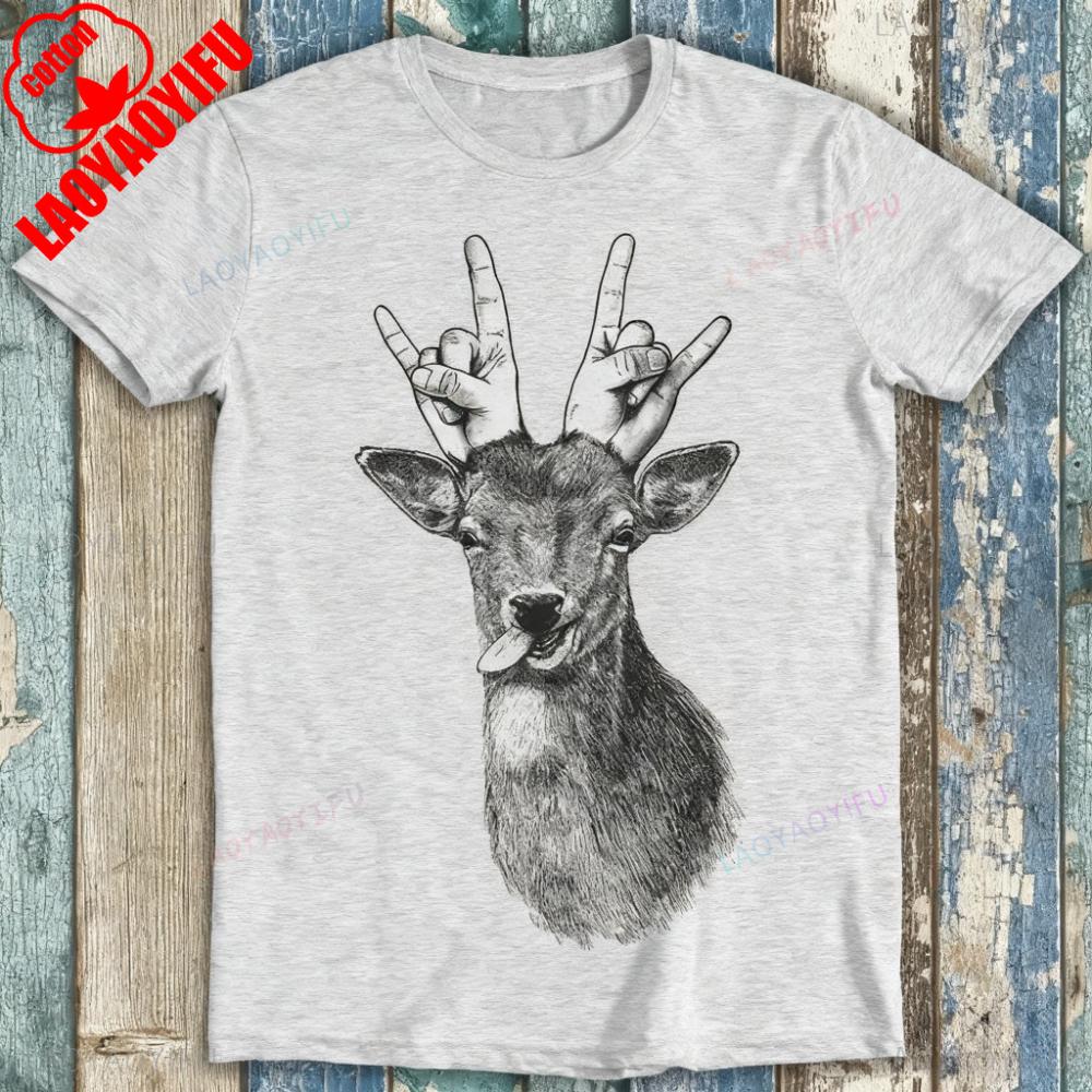 Party Deer Heavy Metal Sense of Humor Tshirt Funny Meme Tee Mens Daily Life Fashion Cotton Tops Rock Music Enthusiast Gift Shirt