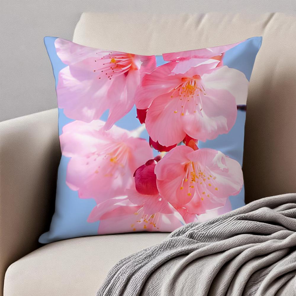Beautiful Cherry Blossoms Cushion Cover Pillowcase Antidustmite Invisible Zipper Short Plush Sofa Cushion
