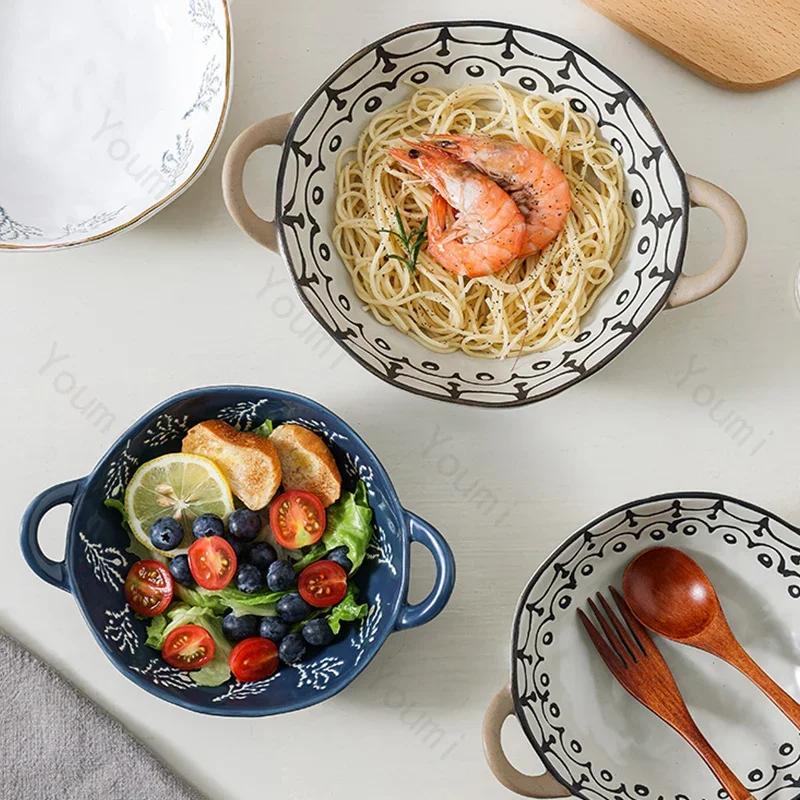 Creative Retro Ceramic Bowls Light Luxury Restaurant Large Soup Bowl Household Delicacies Ramen Bowl Unique Tableware