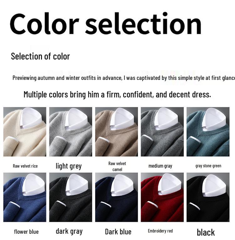 Men's 100% Pure Wool V-neck Thick Warm Business Casual Sweater