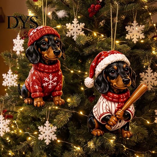 Cute Animal Hanging Pendant 2026 Dachshund Advent Calendar, 24 Days Acrylic Baseball Dog Figures Ornaments for Tree Christmas Countdown Collectible