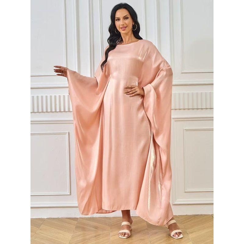 

New Arrival Middle East Dubai Fashion Flash Cloth Batwing Sleeve Robe Dress Loose Bat Sleeve Dress Pink M