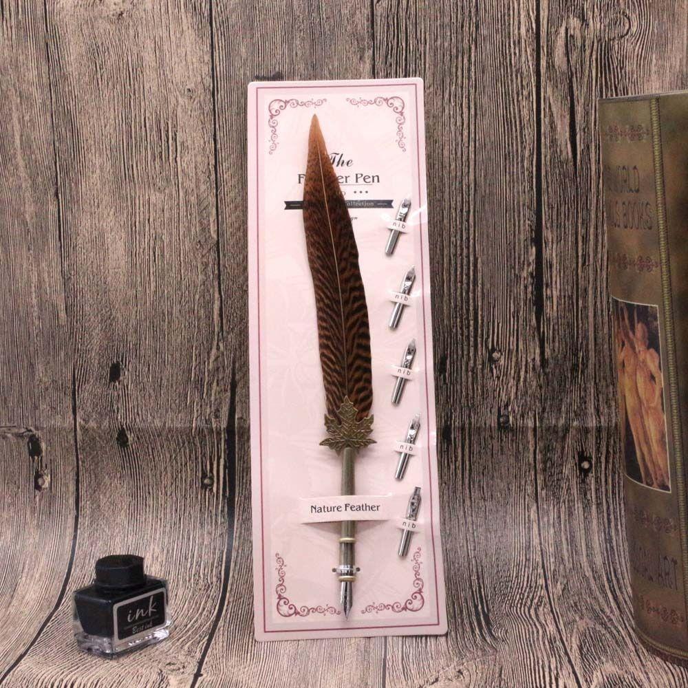 Dipped In Water Signature Ink Pen Fountain Pen Feather Dip Pen Peacock Feather Pen  Birthday Gift