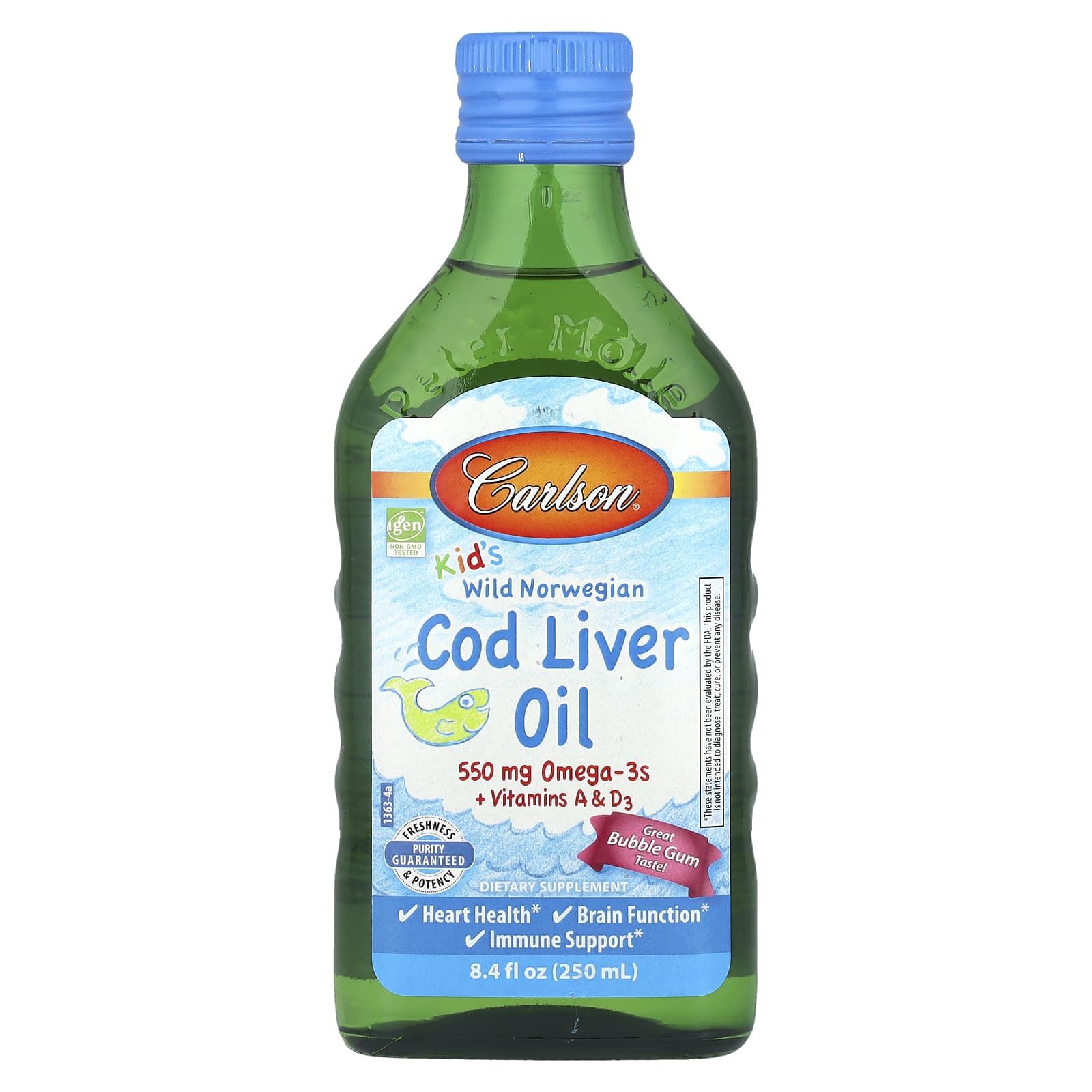 

Norwegian Wild for Kids, Cod Liver Oil + Vitamin A & D3, Bubble Gum, 250 Ml (8.4 Fl Oz)