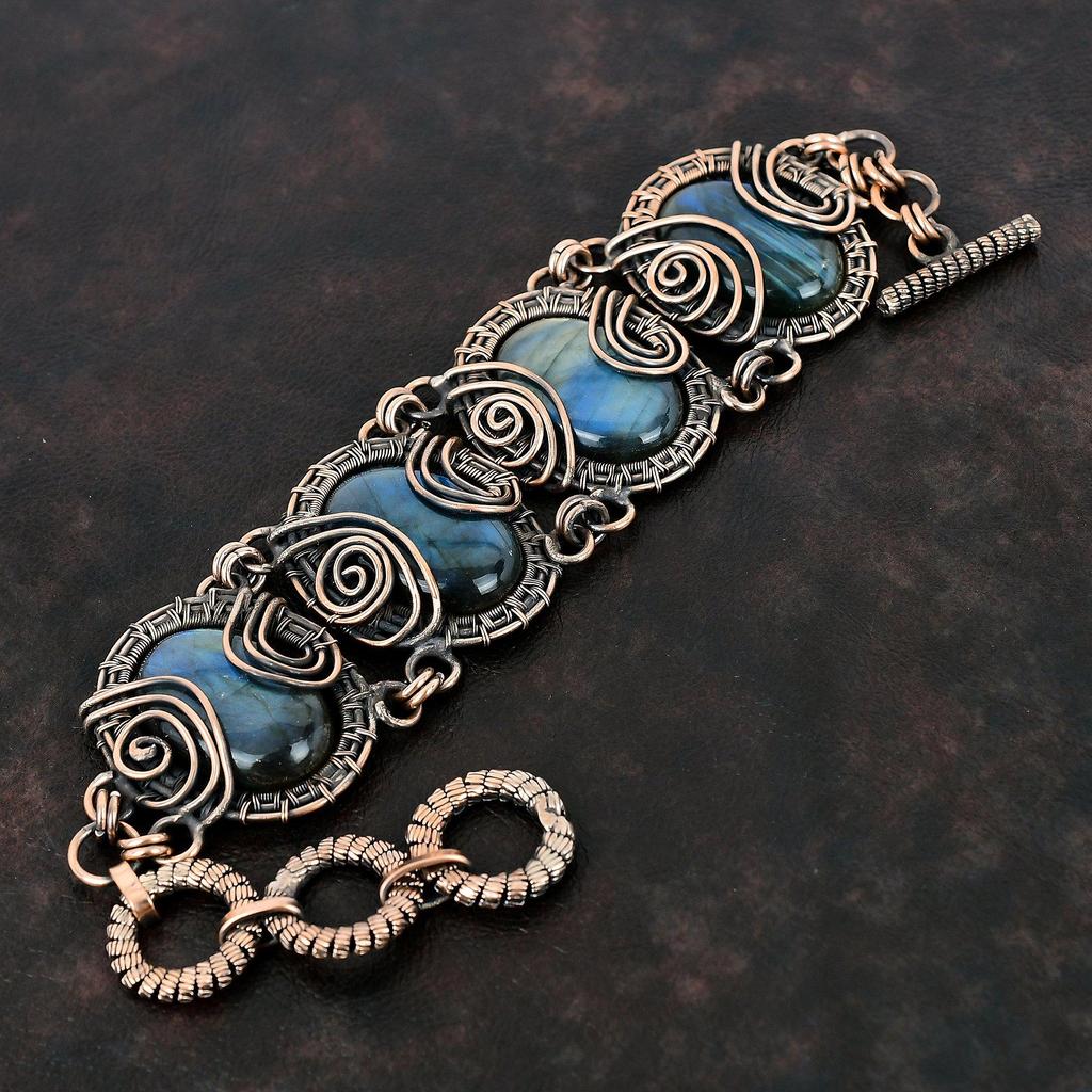 Labradorite Bracelet Copper Wire Wrapped Bracelet Adjustable Chain Bracelet Gemstone Copper Jewelry Handmade Elegant Bracelet Gifts For Him