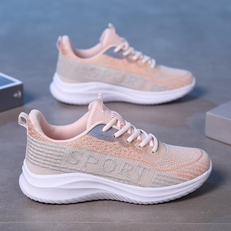 Fashion Flying Knit Low Top Fashion Womens Shoes Breathable Light Sports Shoes College Style Students Non Slip Soft Soled Running Shoes