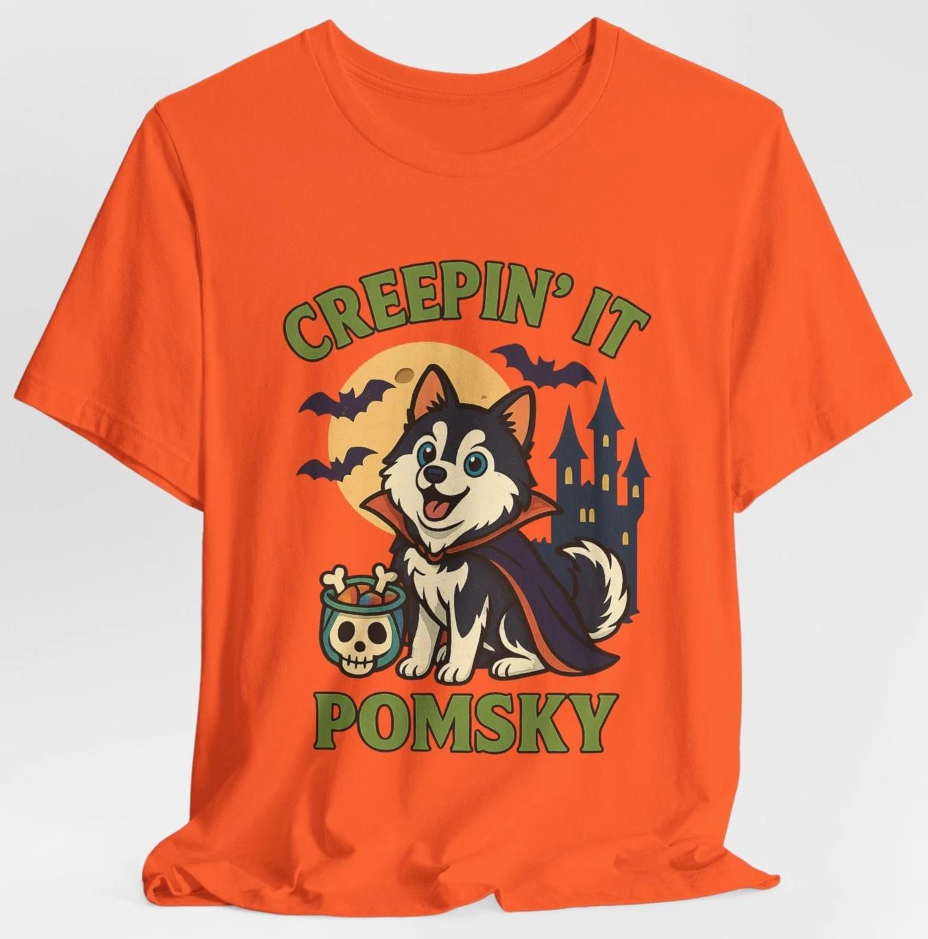 Creepin’ It Pomsky T-Shirt Cute Vampire Dog Halloween Spooky Design 4XL