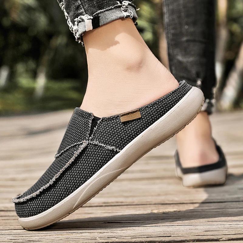 Sommer Herren Hausschuhe Klassische Outdoor Slip-on Canvas Schuhe Herren Leicht Atmungsaktiv Flache Slipper Weiche Indoor Zuhause Freizeit Hausschuhe