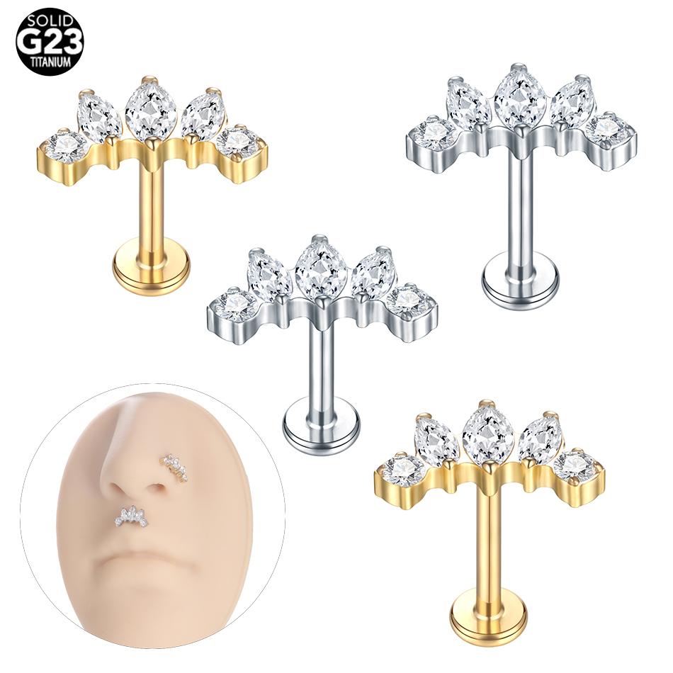1Pc G23 Titanium Ear Tragus Earring Stud Internally Threaded CZ Crystal Labret Ring Cartilage Helix Piercing Body Jewelry 16G