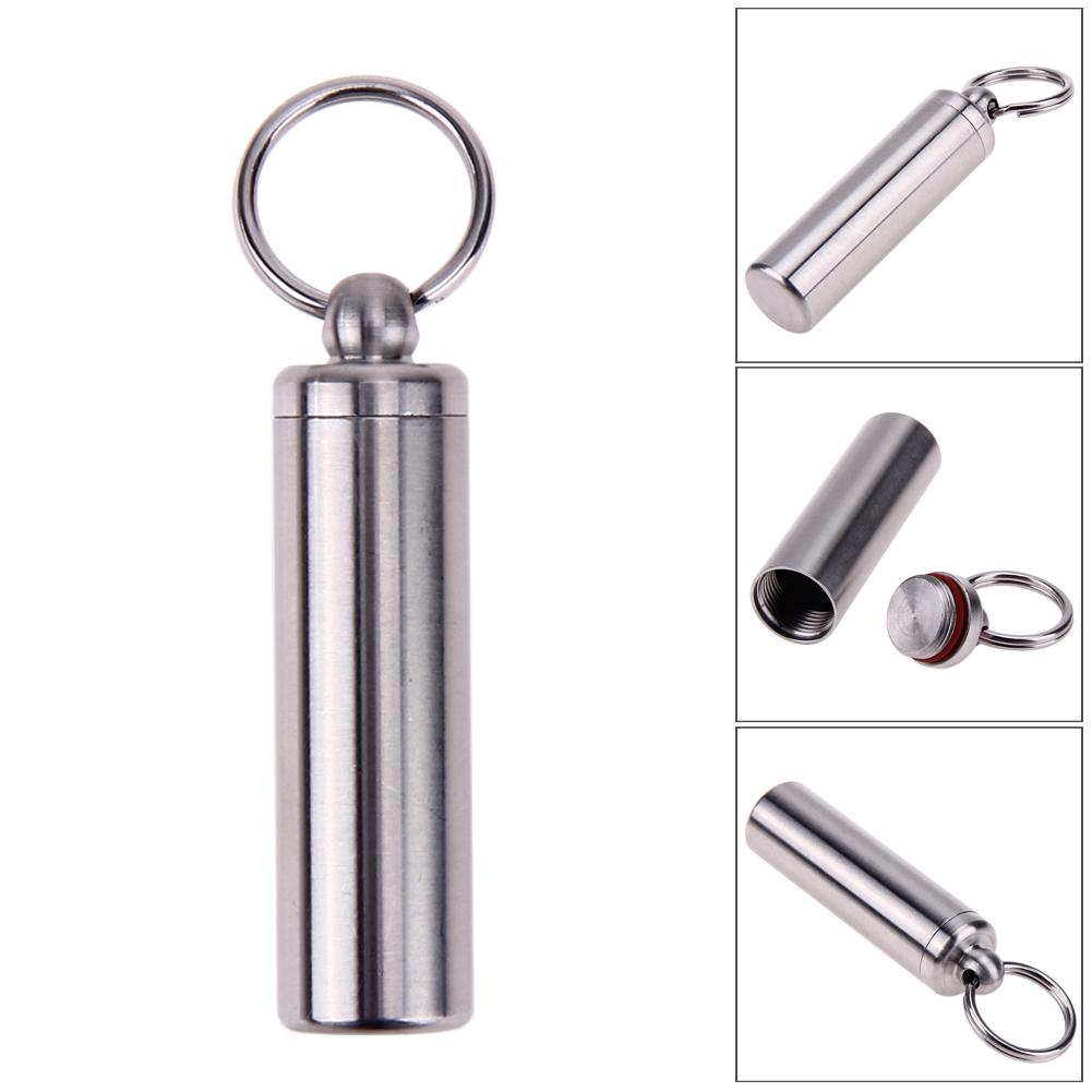 Stainless Steel Bottle with Keychain Storage Box Waterproof Portable for Outdoor Camping Survival