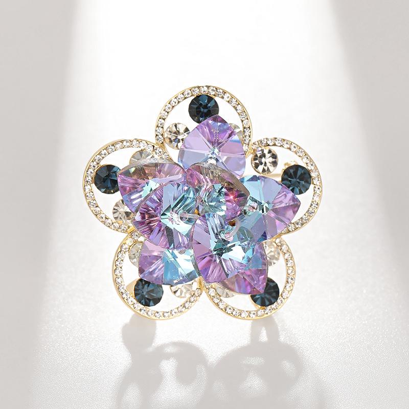 High-Quality Colored Crystal Floral Brooch Zirconia Corsage Pin Gift