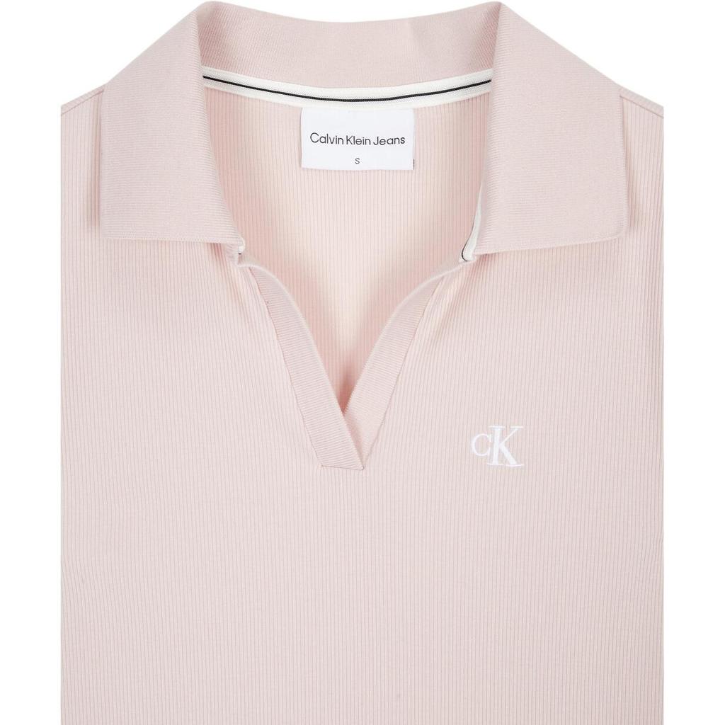 Calvin Klein Polo Neck Fitted Solid Color Short Sleeve Dress Women Dresses Pink J223724-TF6
