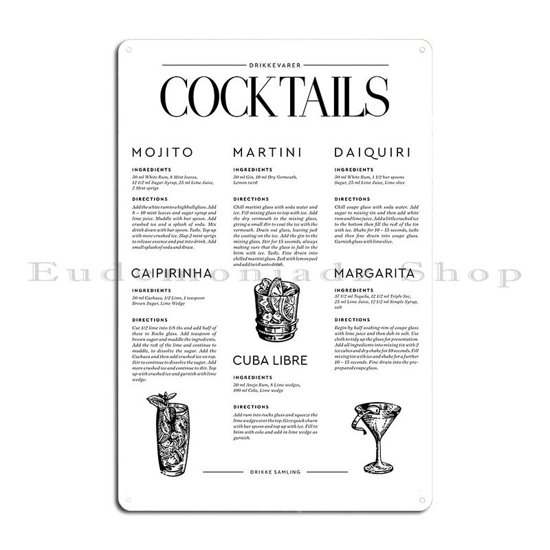 Cocktail Chart Classic Cocktail Poster by Pocket Cocktails Metal Party Home Plaques Customized Create Tin Sign Poster