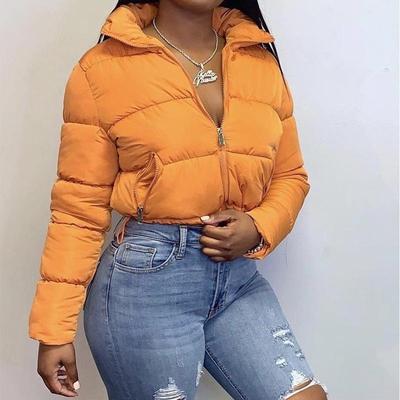 "A20504T Women's European & American Style Long-Sleeved Stand Collar Warm Cardigan - Autumn/Winter Solid Cotton Coat"