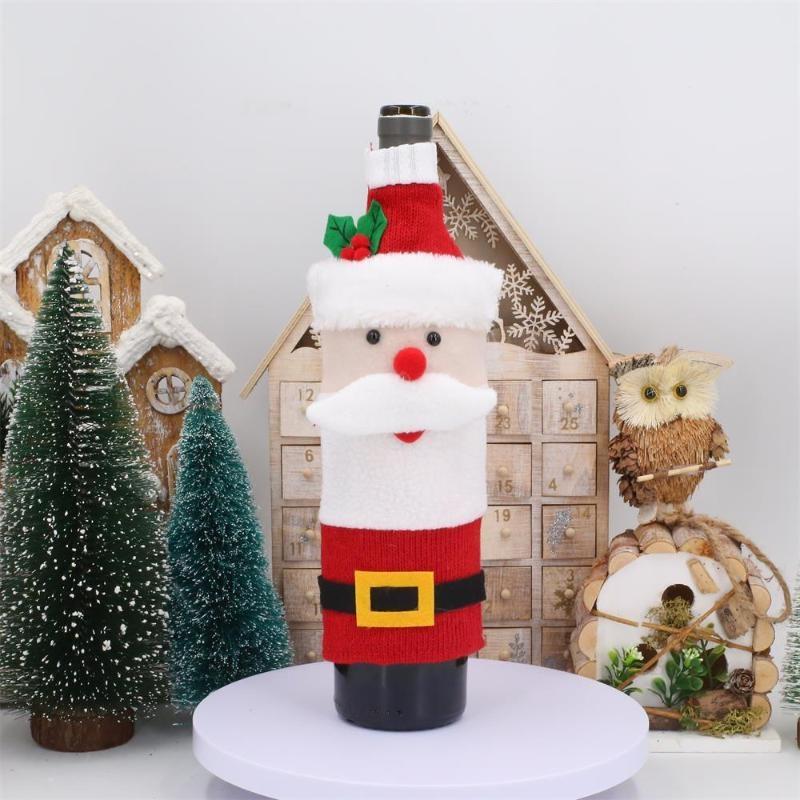 Christmas Wine Bottle Cover Santa Snowman Woven Wine Bottle Bags Christmas Party Dinner Table Decorations New Year Gifts