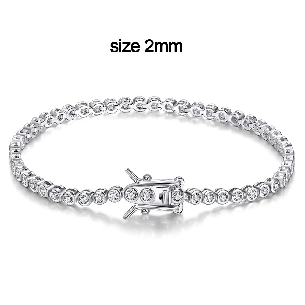 KNOBSPIN 2mm Moissanite Tennis Bracelet 925 Silver Plated White Gold Bracelet for Women Man Sparkling Party Jewelry 14cm