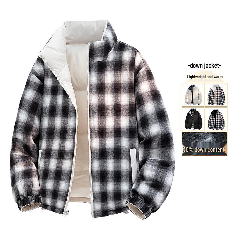 Męska pikowana kurtka z podwyższonym kołnierzem, wodoodporna, dwustronna, w kratę, na rok 2025