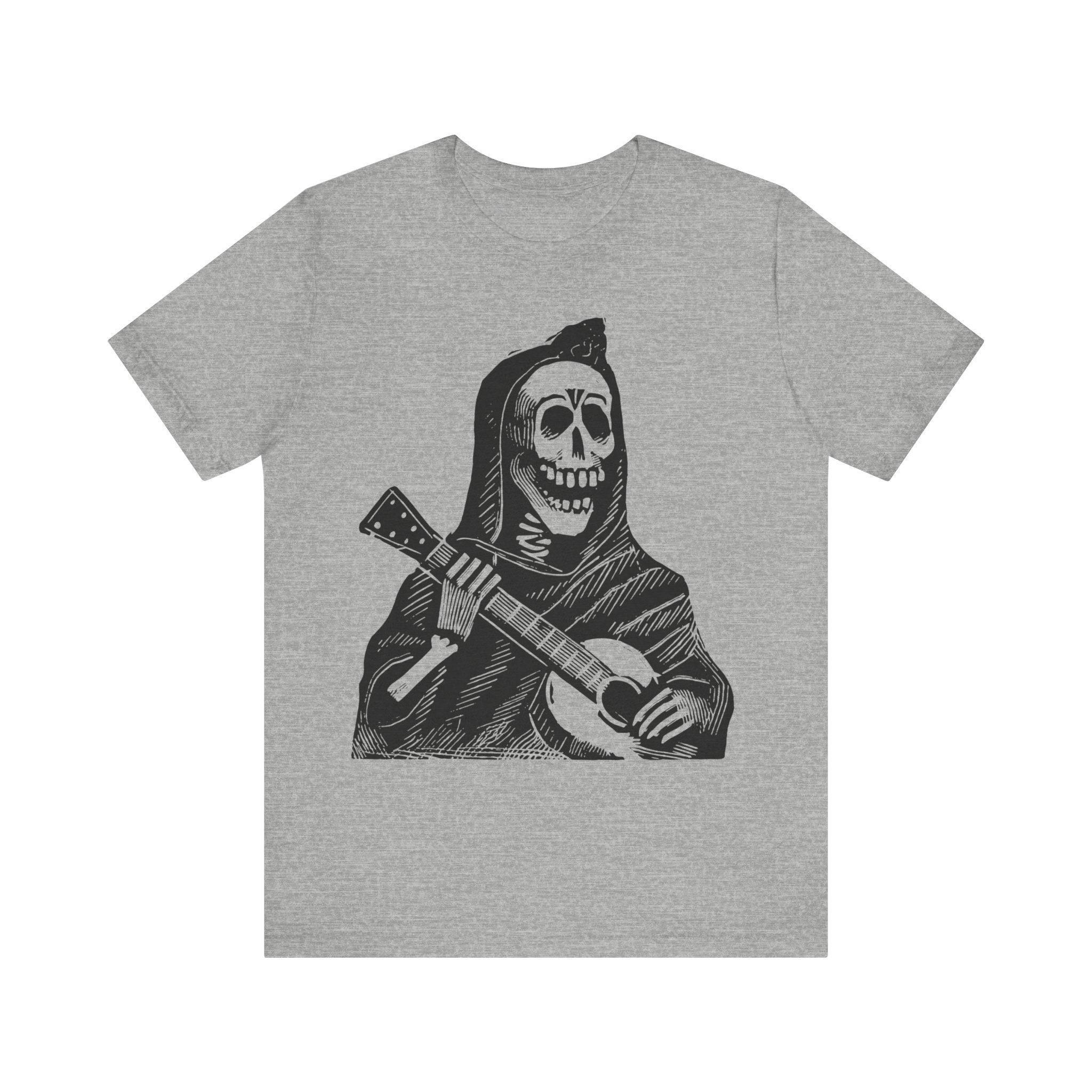 Skeleton Plays Guitar Posada Shirt Day of The Dead T-shirt Mexican Art T-shirt Spanish Folk Art Creepy Unisex Short-sleeved Tee S
