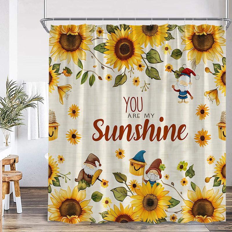 Tende da Doccia Girasole Rustico Giallo Floreale Pianta Arte Vintage Moderno Tessuto in Poliestere Decorazione Tenda Bagno Casa Con Ganci