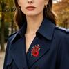 Women Memorial Jewelry Never Forgotten Victory Blossom Brooch, Red Flower Lapel Pin with Rhinestone, Alloy Badge for Veterans History Keepsake Brooch